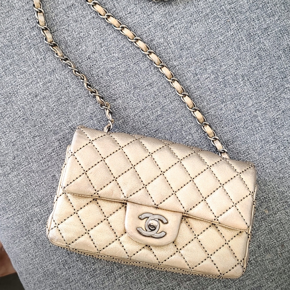 **SOLD** Chanel Mini Classic Flap in Metalic Gold and Silver Hardware